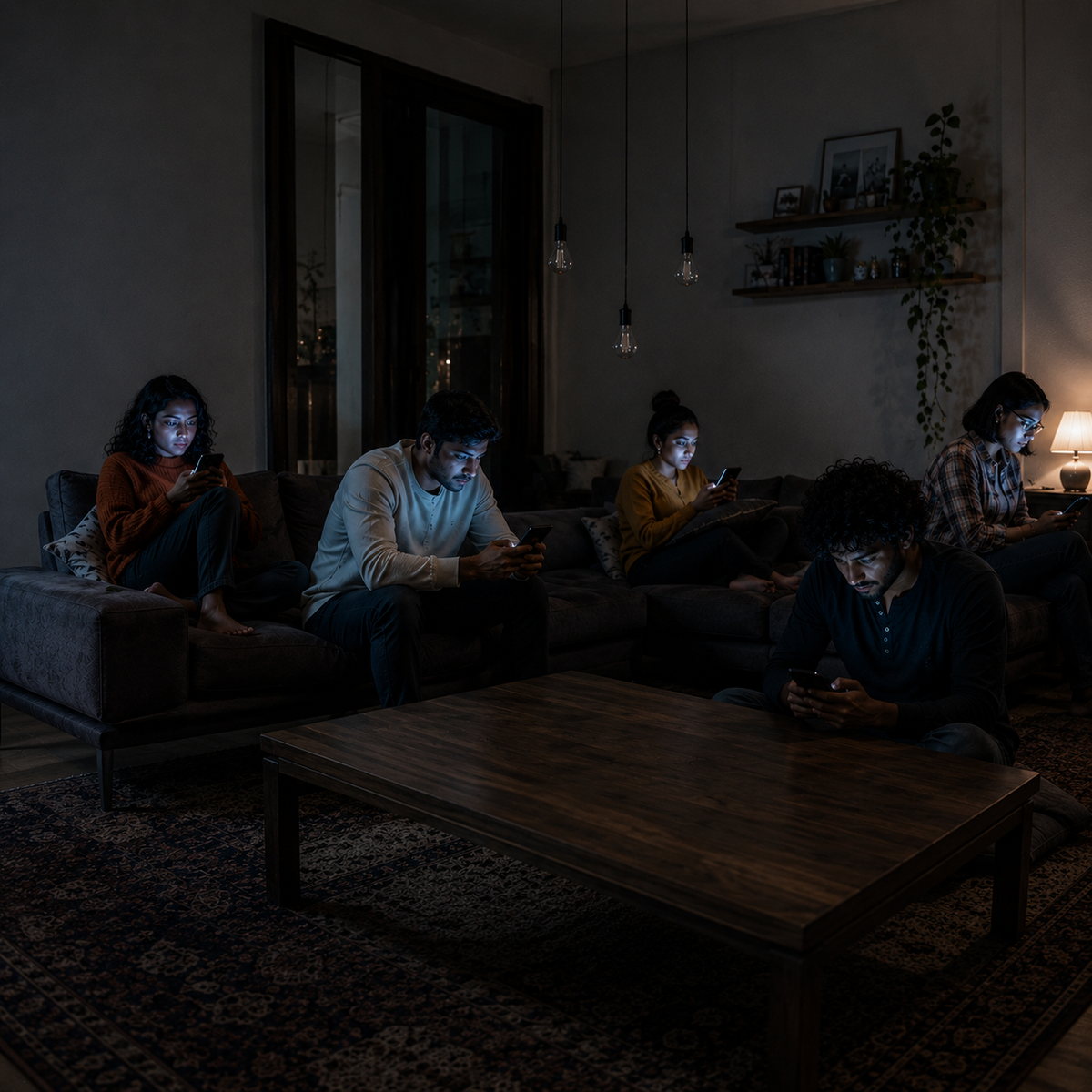 A quiet night where everyone is on their phones