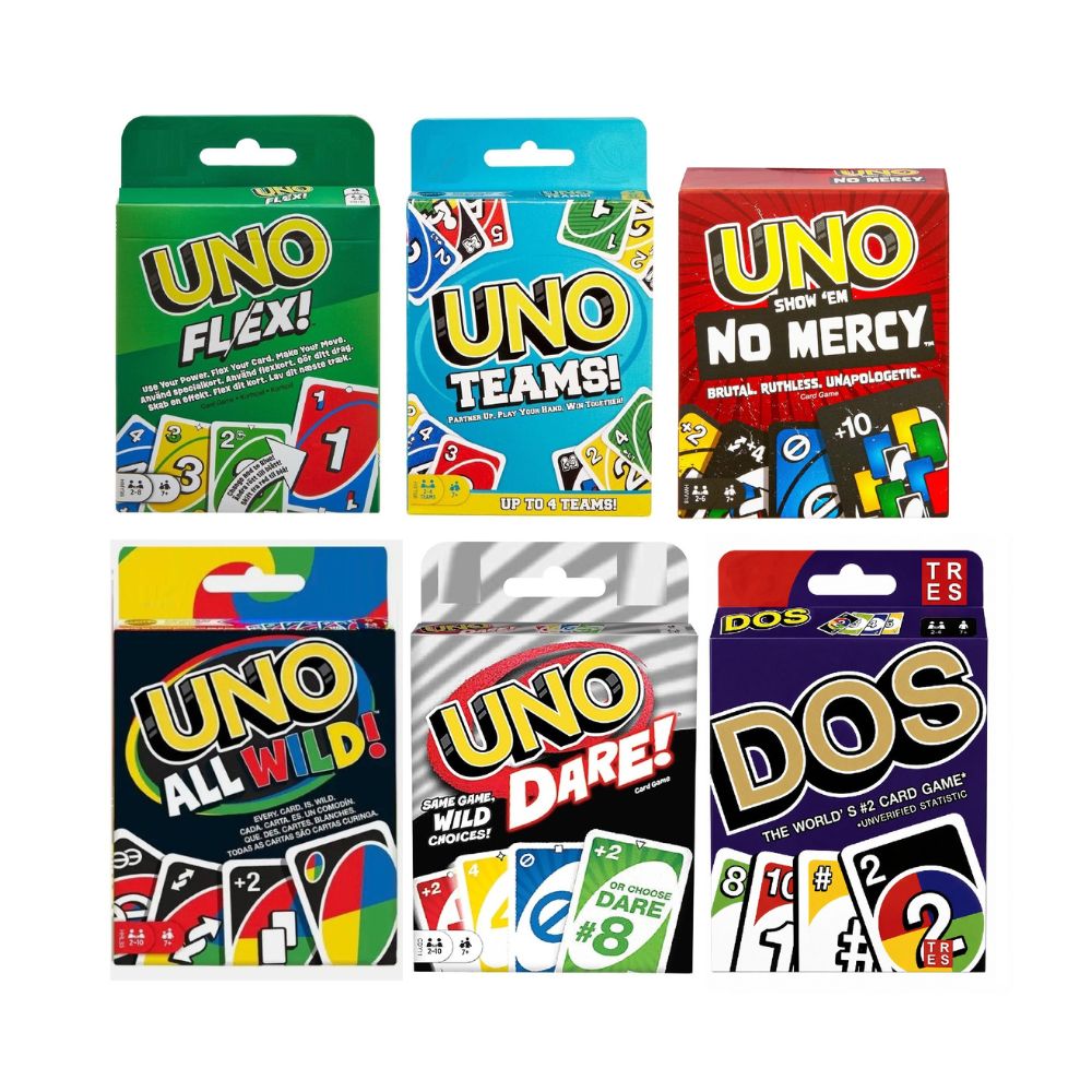 Ultimate UNO Party Combo – UNO Flex + UNO Teams + UNO No Mercy + UNO All Wild + UNO Dare + DOS